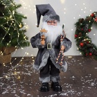 Дед Мороз под ёлку «Зимнее волшебство. Новогодняя игрушка с ремешком и с фонариком» двигается, с подсветкой, 40 см, серый - Фото 1