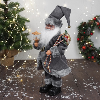 Дед Мороз под ёлку «Зимнее волшебство. Новогодняя игрушка с ремешком и с фонариком» двигается, с подсветкой, 40 см, серый