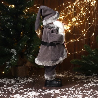Дед Мороз под ёлку «Зимнее волшебство. Новогодняя игрушка с ремешком и с фонариком» двигается, с подсветкой, 40 см, серый