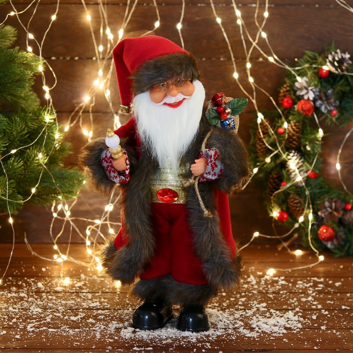Дед Мороз &quot;В костюме с узорными рукавами&quot; двигается, с подсветкой, 40 см, красный