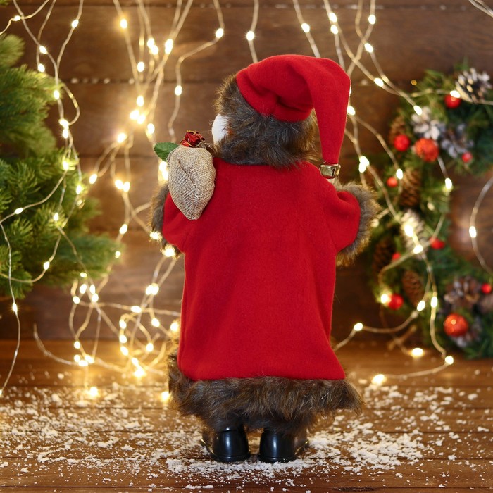 Дед Мороз "В костюме с узорными рукавами" двигается, с подсветкой, 40 см, красный - фото 1909312142