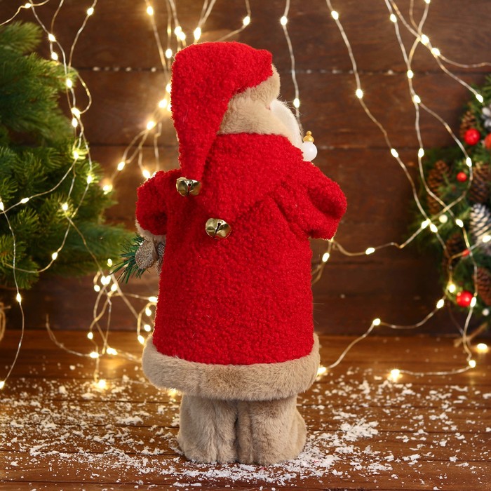 Дед Мороз "В костюме с коричневым мехом" двигается, с подсветкой,  40 см, красный - фото 1909312146