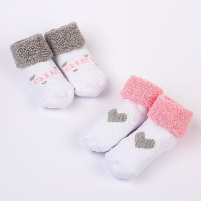 Набор носков для новорождённых 2 пары (4 шт.), махровые от 0 до 6 мес., цвет розовый - Фото 1