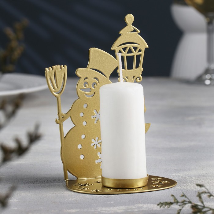 Подсвечник "Снеговик" металл на одну свечу, 7,5х10,7х15 см, золотой - Фото 1