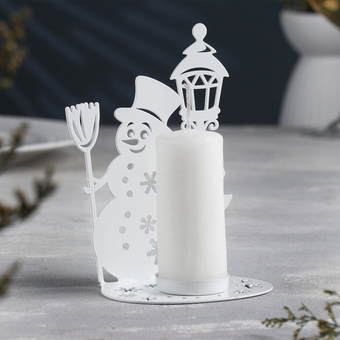 Подсвечник Снеговик металл на одну свечу, 10,7х15 см, белый