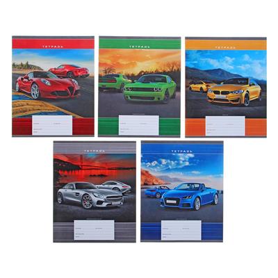 Тетрадь 12 листов в клетку «Машины», обложка мелованный картон, тиснение, МИКС