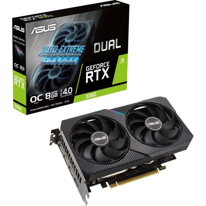 Видеокарта Asus PCI-E 4.0 DUAL-RTX3060-O8G NVIDIA GeForce RTX 3060 8192Mb 128 GDDR6 1837/150   10044 - фото 51355116