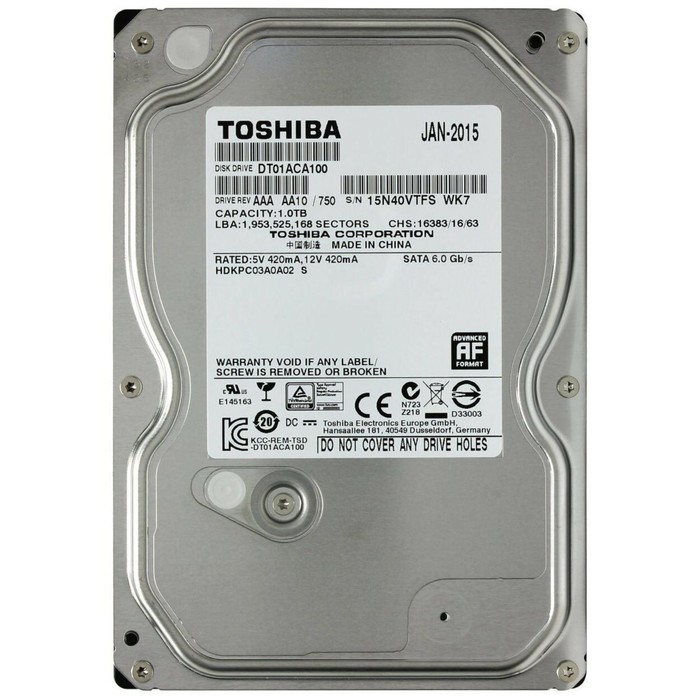 Жесткий диск Toshiba SATA-III 1TB DT01ACA100 (7200rpm) 32Mb 3.5" - Фото 1