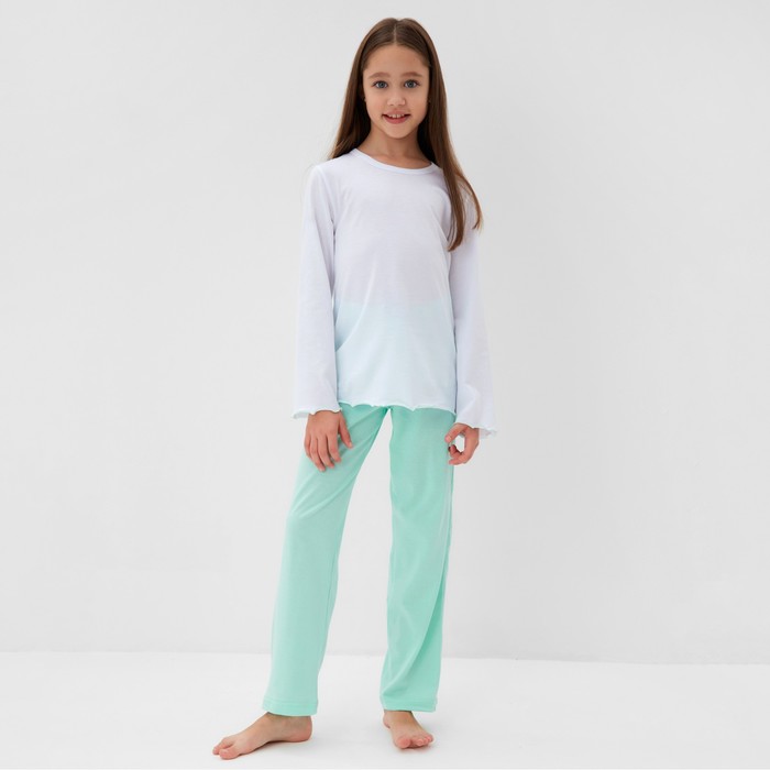 Пижама для девочки (кофта и брюки) MINAKU, цвет белый/мятный, рост 122 см