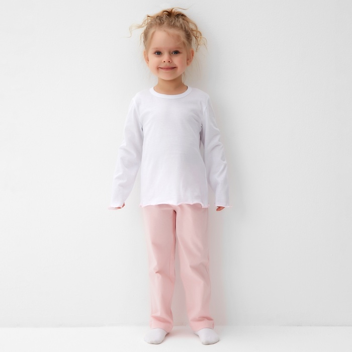 Пижама для девочки (кофта и брюки) MINAKU, цвет белый/розовый, рост 116 см - Фото 1