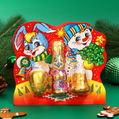 Новогодний набор фигурного шоколада «Кролик с шишкой и колокольчиком», 48 г