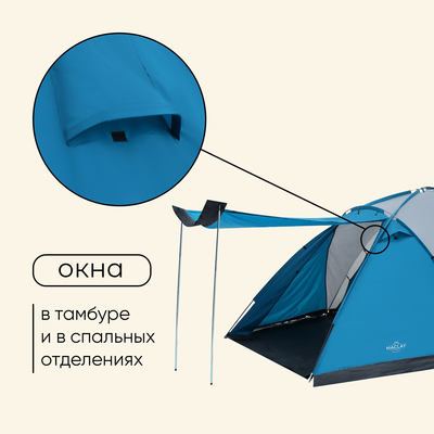 Палатка туристическая, трекинговая maclay WALMO 5, 5-местная, с тамбуром