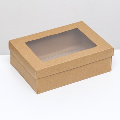 Коробка подарочная складная, упаковка, крышка - дно, с окном, крафт, 21×15×7 см