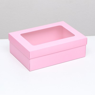 Коробка подарочная складная, упаковка, крышка - дно, с окном, розовая, 24×17×8 см