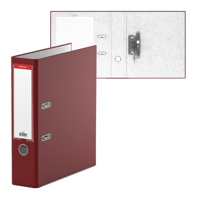 Папка-регистратор А4, 70 мм, ErichKrause «Бизнес», собранный, бордовый, пластиковый карман, металлический кант, картон 2 мм, вместимость 450 листов