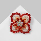 Брошь «Цветок» необычный, цвет красно-белый в матовом золоте - Фото 1