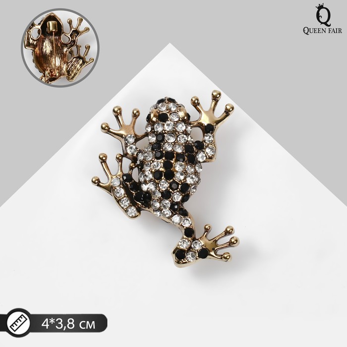 Брошь «Лягушка» шахматка, цвет чёрно-белый в чернёном золоте - Фото 1