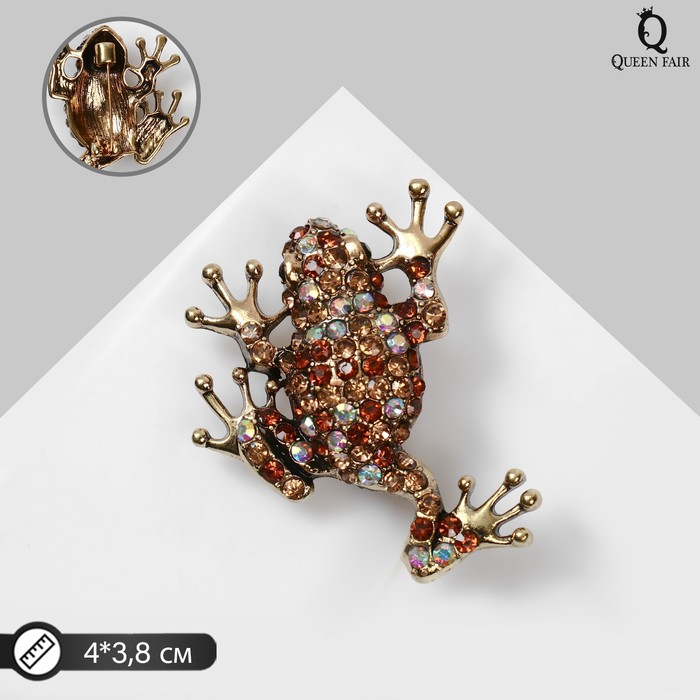 Брошь «Лягушка» шахматка, цвет радужно-коричневый в чернёном золоте - Фото 1