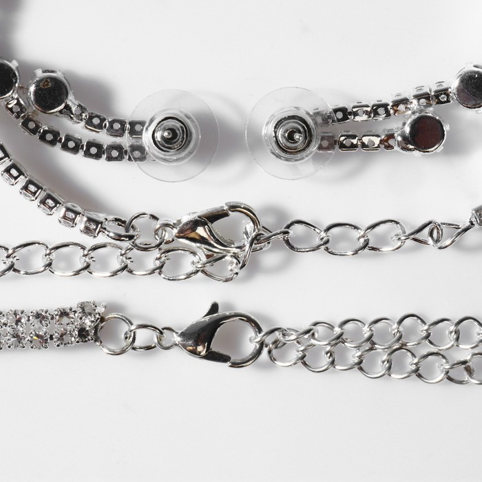 Набор 4 предмета: серьги, колье, браслет, кольцо "Грация" водопад, цвет белый в серебре