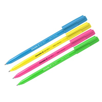 Ручка шариковая Schneider "Vizz F Neon", узел 0.8 мм, синие чернила, прозрачный корпус, неон микс