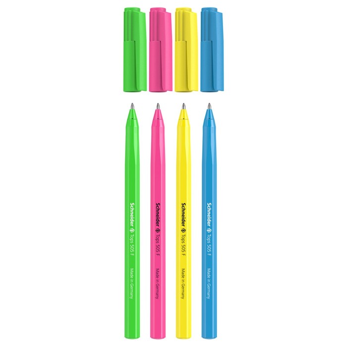 Ручка шариковая Schneider "Vizz F Neon", узел 0.8 мм, синие чернила, прозрачный корпус, неон микс