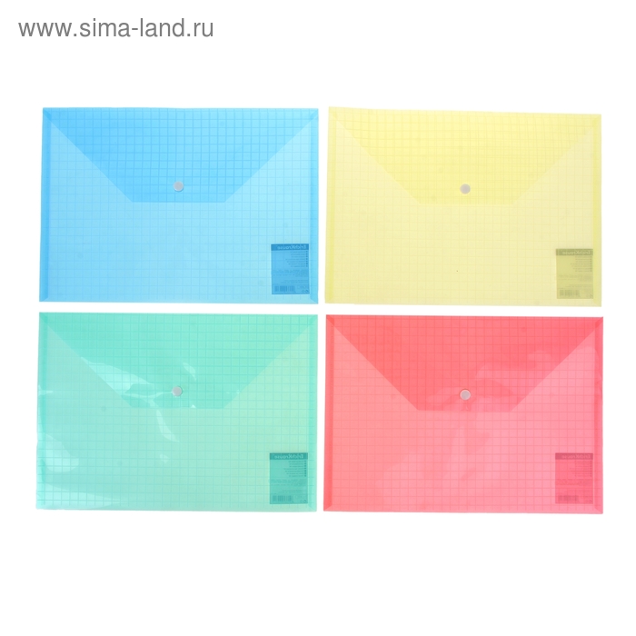 Папка-конверт на кнопке А4, ENVELOPE прозрачная, 4вида МИКС, EK 2931 - Фото 1