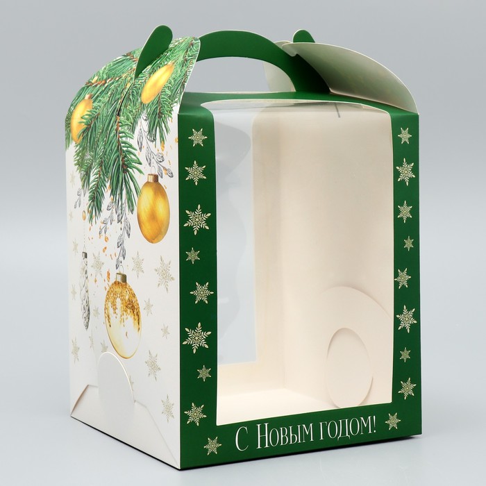 Складная коробка под маленький торт «С Новым годом», шары, 15 × 15 × 18 см