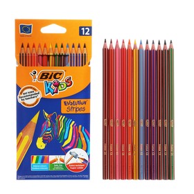 Карандаши цветные 12 цветов , BIC "Kids Evolution Stripes", пластиковые, детские