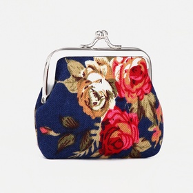 Кошелёк- монетница на фермуаре, 9?1.5?7 см, с цветочным принтом, синий (комплект 2 шт)
