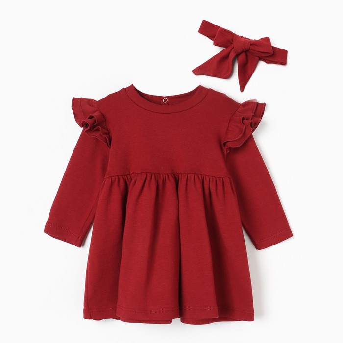 Платье и повязка Крошка Я Cherry Red, рост 62-68, вишневый - Фото 1