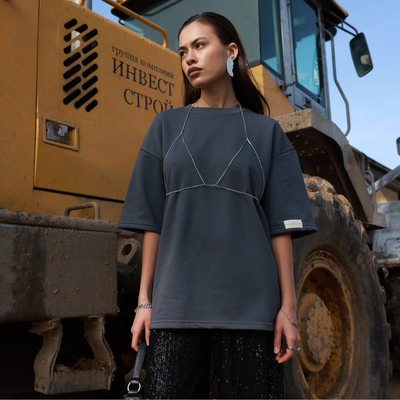 Футболка с нашивкой женская MIST Base, графит, размер 48