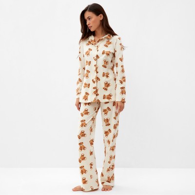 Пижама женская: рубашка, брюки, KAFTAN «Мишка», размер 40-42