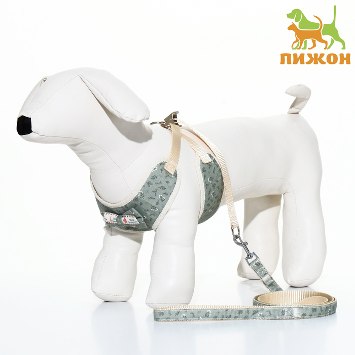 Шлейка с поводком «Веточки», размер L, ОГ 42-76 с, поводок 120×1.5 см, мягкая, серая - Фото 1