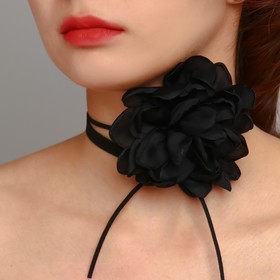 Чокер "Танго" цветок на шнурке, роза крупная, цвет чёрный, 146 см