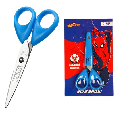 УЦЕНКА Ножницы детские 13 см, с защитным колпачком, Человек-паук