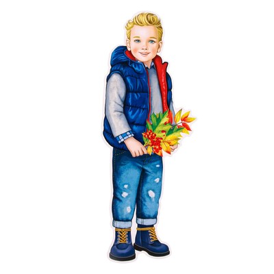 Плакат фигурный "Мальчик с осенними листьями" 42х16,5см