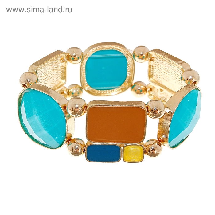 Браслет с эмалью «Прямоугольный стиль», цвет коричнево-голубой - Фото 1