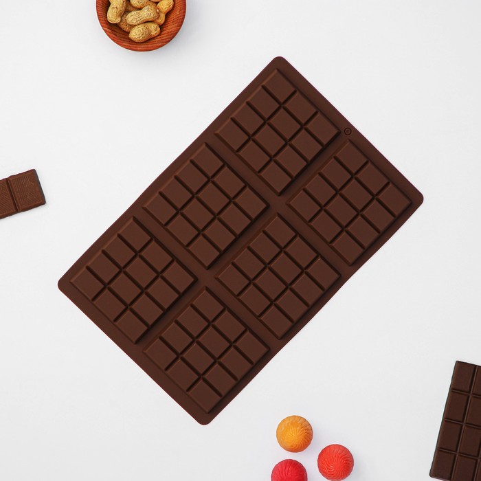 Форма силиконовая для шоколада Доляна «Плитка», 27,2×17,6×1 см, 6 ячеек (7,5×7,5см) , цвет коричневый