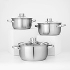УЦЕНКА Набор кастрюль из нержавеющей стали Доляна «Гретте», 3 предмета: 1.6 л, 2.3 л, 3.2 л, крышки - Фото 1