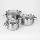 УЦЕНКА Набор кастрюль из нержавеющей стали Доляна «Гретте», 3 предмета: 1.6 л, 2.3 л, 3.2 л, крышки - Фото 3