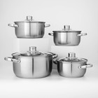 УЦЕНКА Набор кастрюль из нержавеющей стали Доляна «Гретте», 4 предмета: 1,5 л, 2 л, 3 л, 4 л, d=16/18/20/22 см, крышки - Фото 1