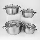 УЦЕНКА Набор кастрюль из нержавеющей стали Доляна «Гретте», 4 предмета: 1,5 л, 2 л, 3 л, 4 л, d=16/18/20/22 см, крышки - Фото 2