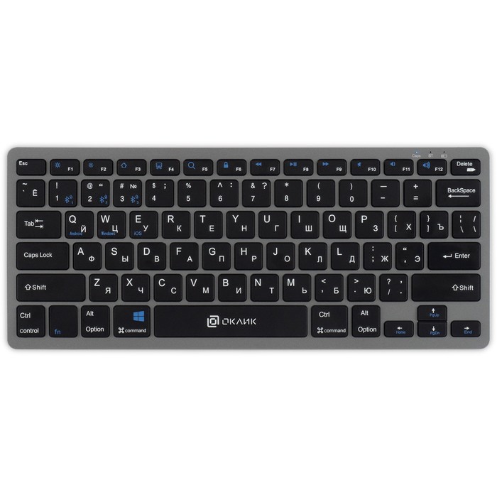 Клавиатура Оклик 835S серый/черный USB беспроводная BT/Radio slim Multimedia (1696467) - фото 51358941