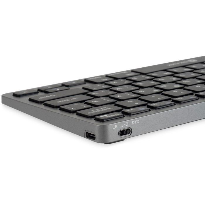 Клавиатура Оклик 835S серый/черный USB беспроводная BT/Radio slim Multimedia (1696467) - фото 51358948