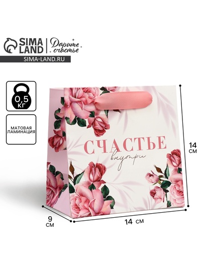 Пакет подарочный ламинированный квадратный, упаковка, «Счастье внутри», 14 х 14 х 9 см