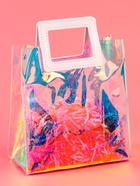 Пакет подарочный из ПВХ, иридисцентный, белый 20×18×10 см - Фото 1