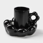 Кофейная пара керамическая «Ромашка», 2 предмета: кружка 260 мл, блюдце d=17 см, цвет чёрный - Фото 1