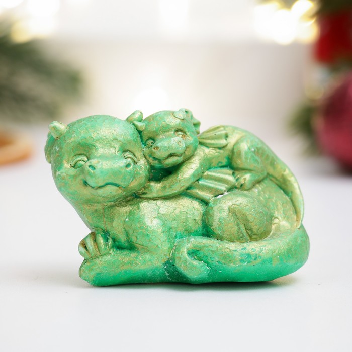 Фигура "Мама и дракончик" зеленая с позолотой, 8х6х5см - Фото 1