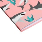 Записная книжка А6+ 64 листа в клетку "Акулы на розовом", интегральная обложка, soft touch, блок офсет 65 г/м2 - Фото 3