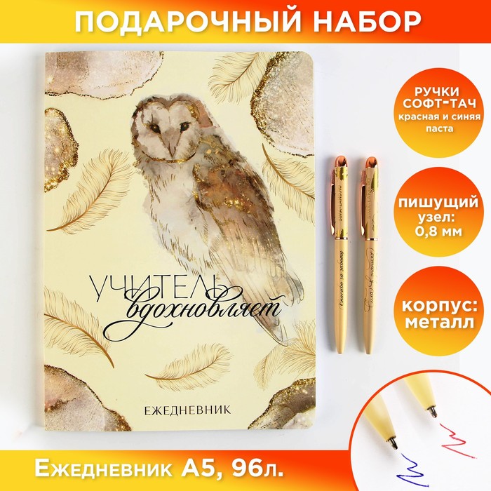 Подарочный набор « Учитель вдохновляет»: ежедневник А5, 96 листов и ручки софт-тач - фото 1907858557